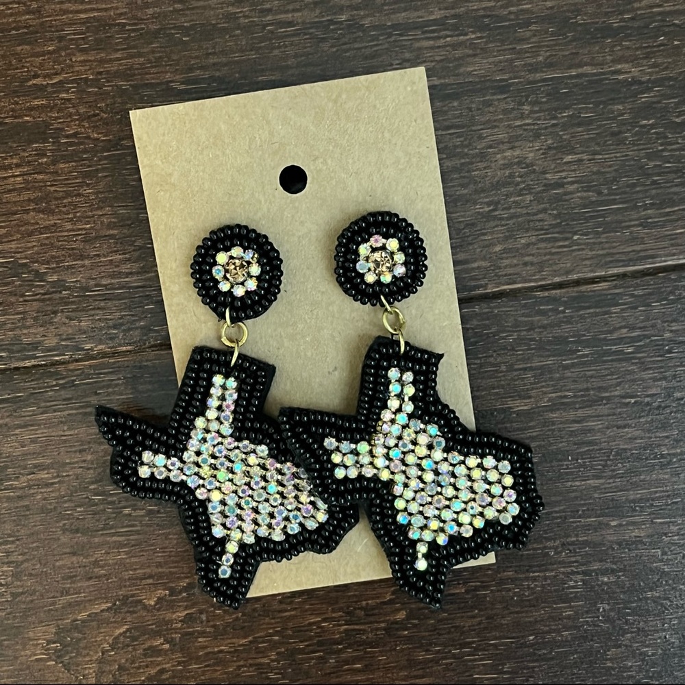 Texas Rhinestone Earrings- Black